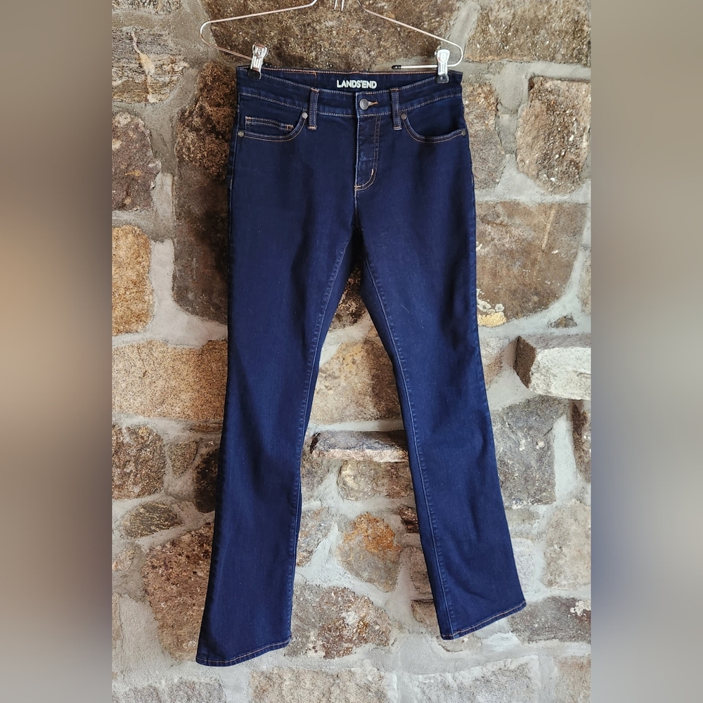 Lands End Mid Rise Demi Bootcut Jeans Size 2 Dark Wash
